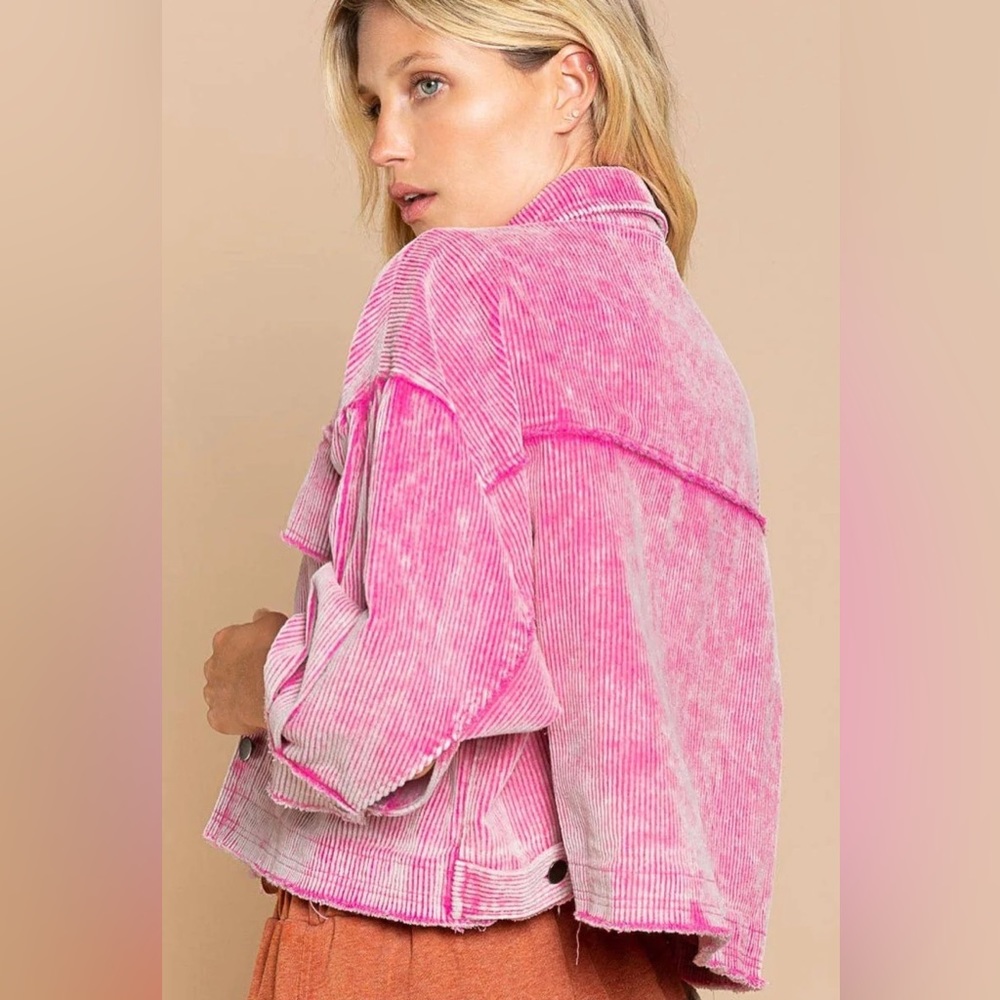 🤍HP🎉 Maisie Oversized Corduroy Crop Shirt Jacket Shacket Front Pockets NWT - Picture 5 of 10